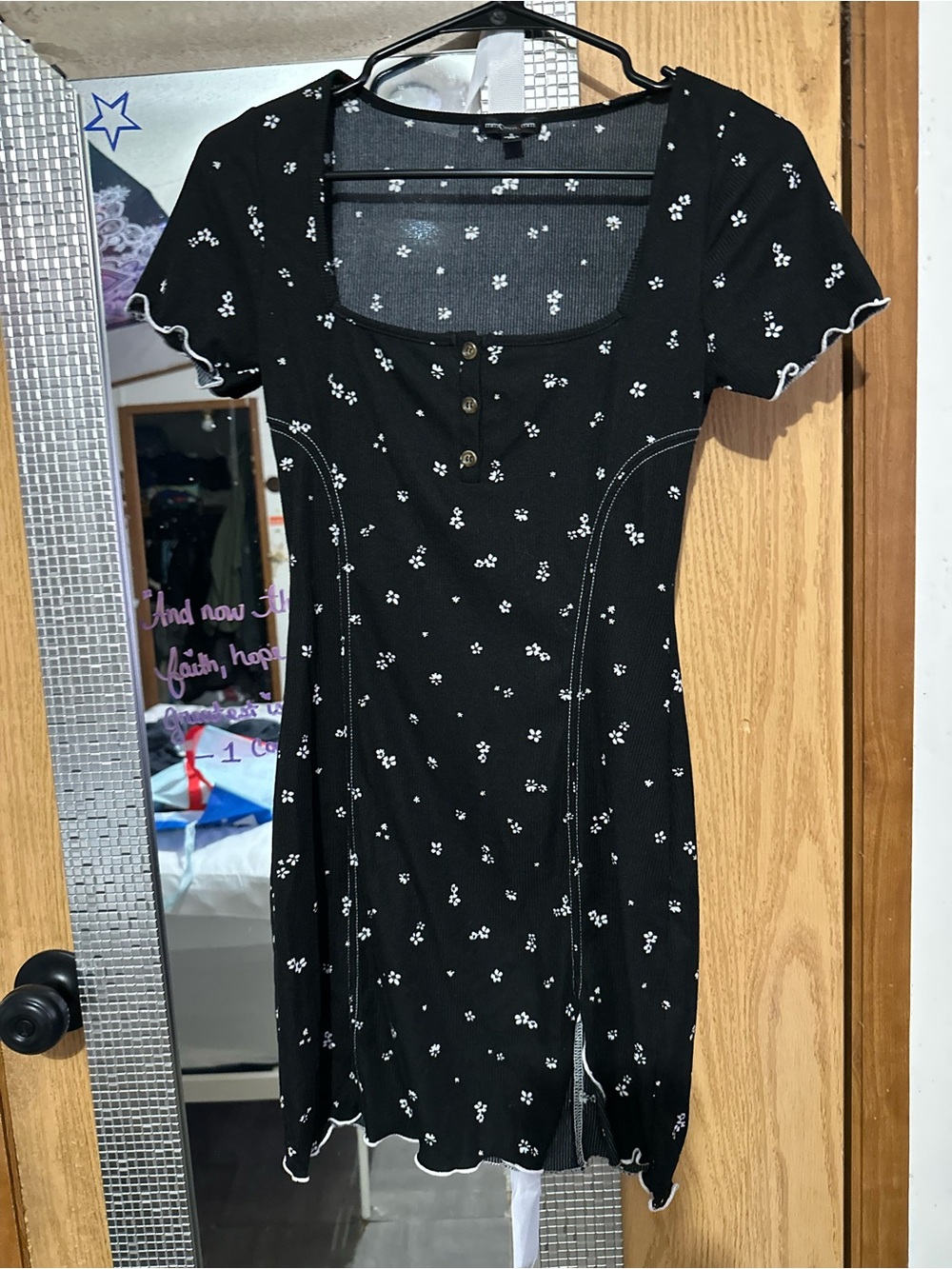 Black Floral Square-Neck Mini Dress
